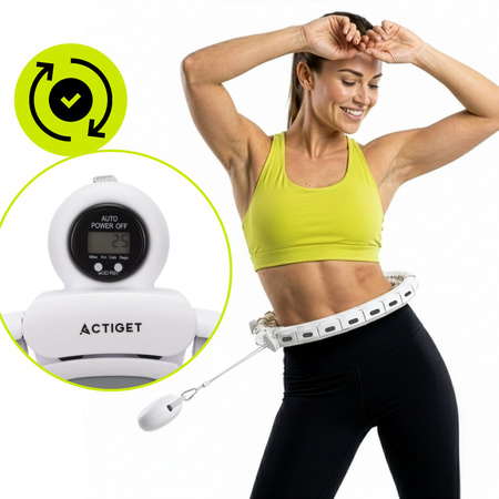 Hula hop fitness składane z obciążeniem, licznikiem i wypustkami masującymi, biało-szare