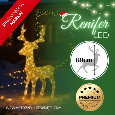 Renifer Led ozdoba świetlna 100 LED dekoracja ciepły biały