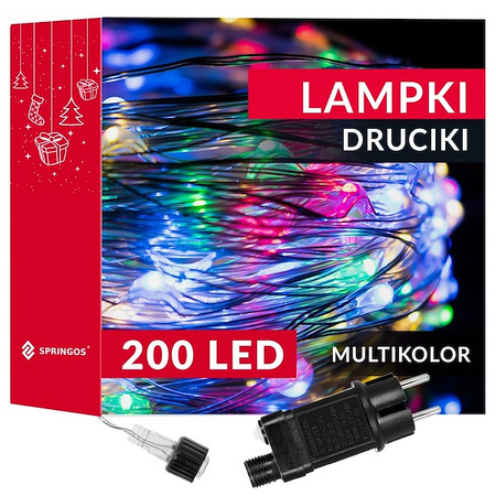 Lampki choinkowe 200 led na prąd druciki mikro multikolor