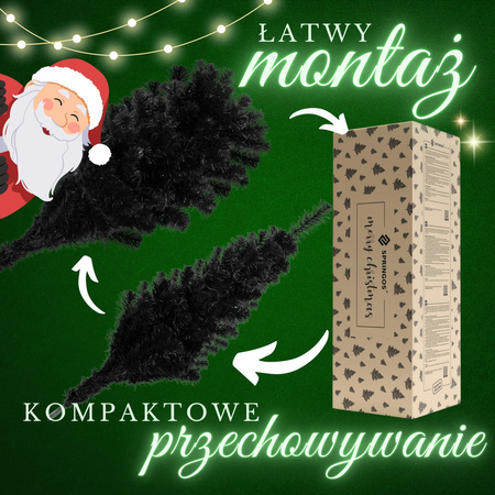 Choinka sztuczna jodła 180 cm czarna nowoczesna, gęsta, ze stojakiem