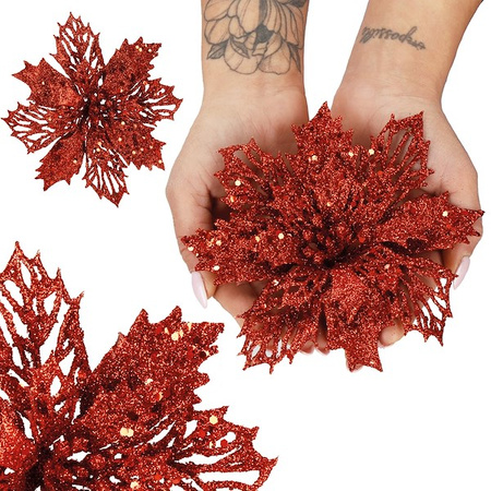 Gwiazda betlejemska 14-16 cm czerwona z brokatem poinsecja ozdoba świąteczna