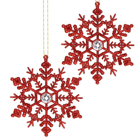Ozdoba choinkowa 2 szt. świąteczna zawieszka śnieżynki 12 cm czerwony brokat