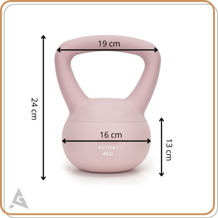 Kettlebell miękki 4 kg ciężar do ćwiczeń, kula treningowa, fitness, jasnoróżowy