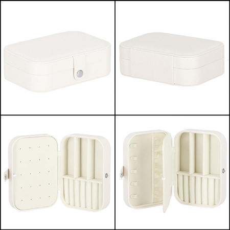 Szkatułka na biżuterię ekoskóra 16x11x5 cm kremowa z brokatem kuferek z przegródkami