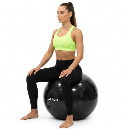 Piłka fitness 75 cm do ćwiczeń pilates i jogi z pompką, gimnastyczna, czarna