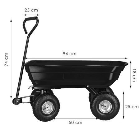 Wózek transportowy ogrodowy z funkcją wywrotki przyczepka metalowa 250 kg czarny