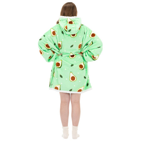 Bluza koc damska 2w1 kocobluza z kapturem ciepła oversize szlafrok futrzak awokado