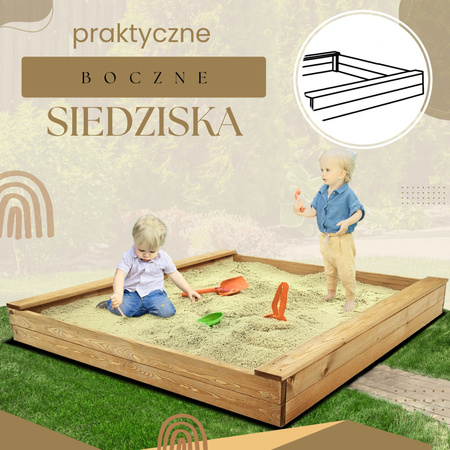 Piaskownica dla dzieci  120x120 cm drewniana impregnowana, z agrowłókniną