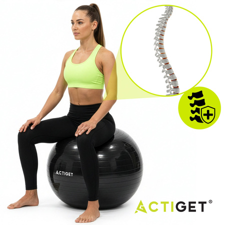 Piłka fitness 85 cm do ćwiczeń pilates i jogi z pompką, gimnastyczna, czarna