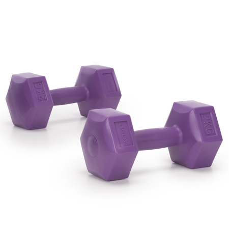 Hantle 2x2kg hexagonalne do ćwiczeń fitness ciężarki zestaw 2 szt. fioletowe
