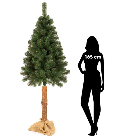 Choinka na pniu 220 cm sztuczna sosna nowoczesna gęsta jak żywa ze stojakiem i jutą
