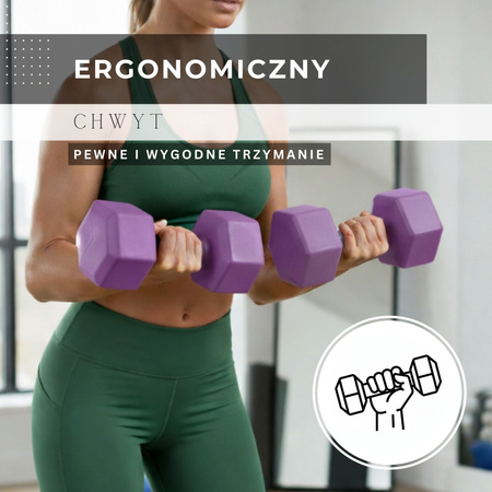 Hantle 2x2kg hexagonalne do ćwiczeń fitness ciężarki zestaw 2 szt. fioletowe