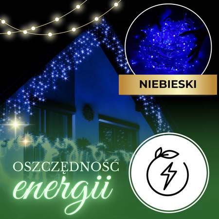 Kurtyna świetlna 1000 led girlanda, lampki wewnętrzno-zewnętrzne sople niebieski