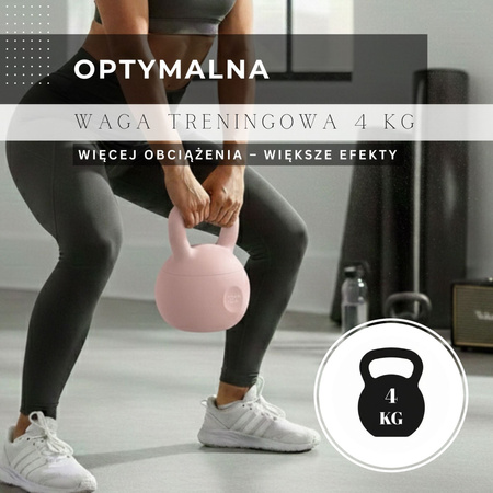 Kettlebell miękki 4 kg ciężar do ćwiczeń, kula treningowa, fitness, jasnoróżowy