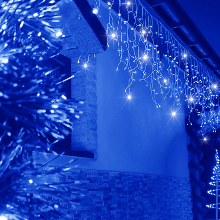 Kurtyna świetlna 500 led niebieski, flash biały zimny girlanda, lampki wewnętrzno-zewnętrzne sople