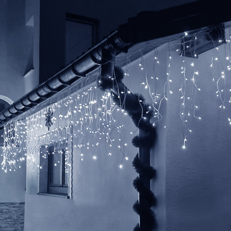 Kurtyna świetlna 200 led girlanda, lampki wewnętrzno-zewnętrzne sople zimny biały