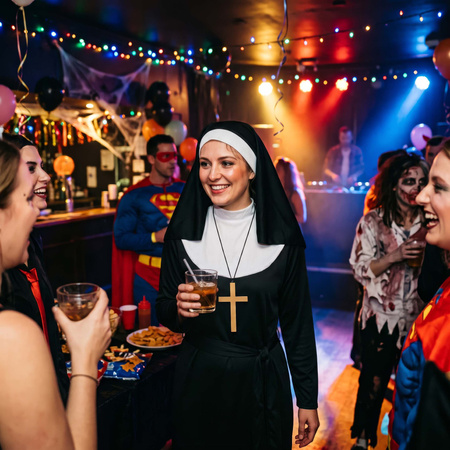 Kostium zakonnicy M z krzyżem, habit, przebranie na Halloween, bal, karnawał strój, przebranie
