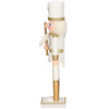 Dziadek do orzechów 38 cm z mieczem, ozdoba świąteczna, figurka drewniany żołnierzyk kremowo-złoty
