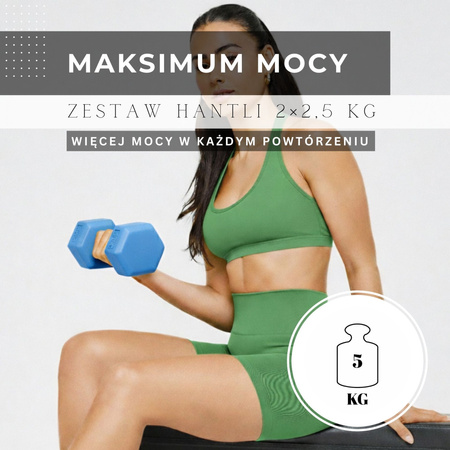 Hantle 2x2,5kg hexagonalne do ćwiczeń fitness ciężarki zestaw 2 szt. niebieskie
