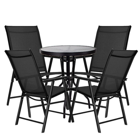 Zestaw mebli ogrodowych stół ze szkłem hartowanym, 4 krzesła komplet na taras czarny